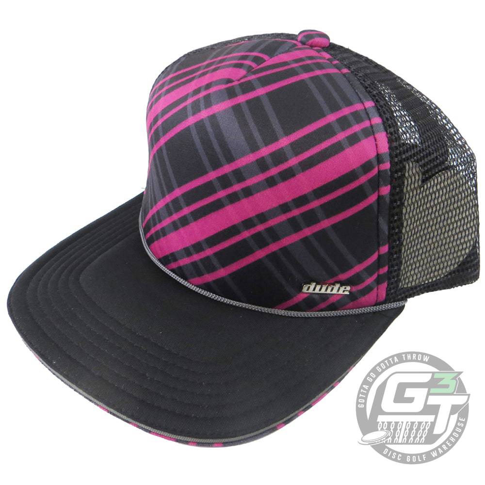 DUDE Apparel S / M / Pink Plaid / Black DUDE Melodie Bailey Trucker Cap Adjustable Mesh Disc Golf Hat